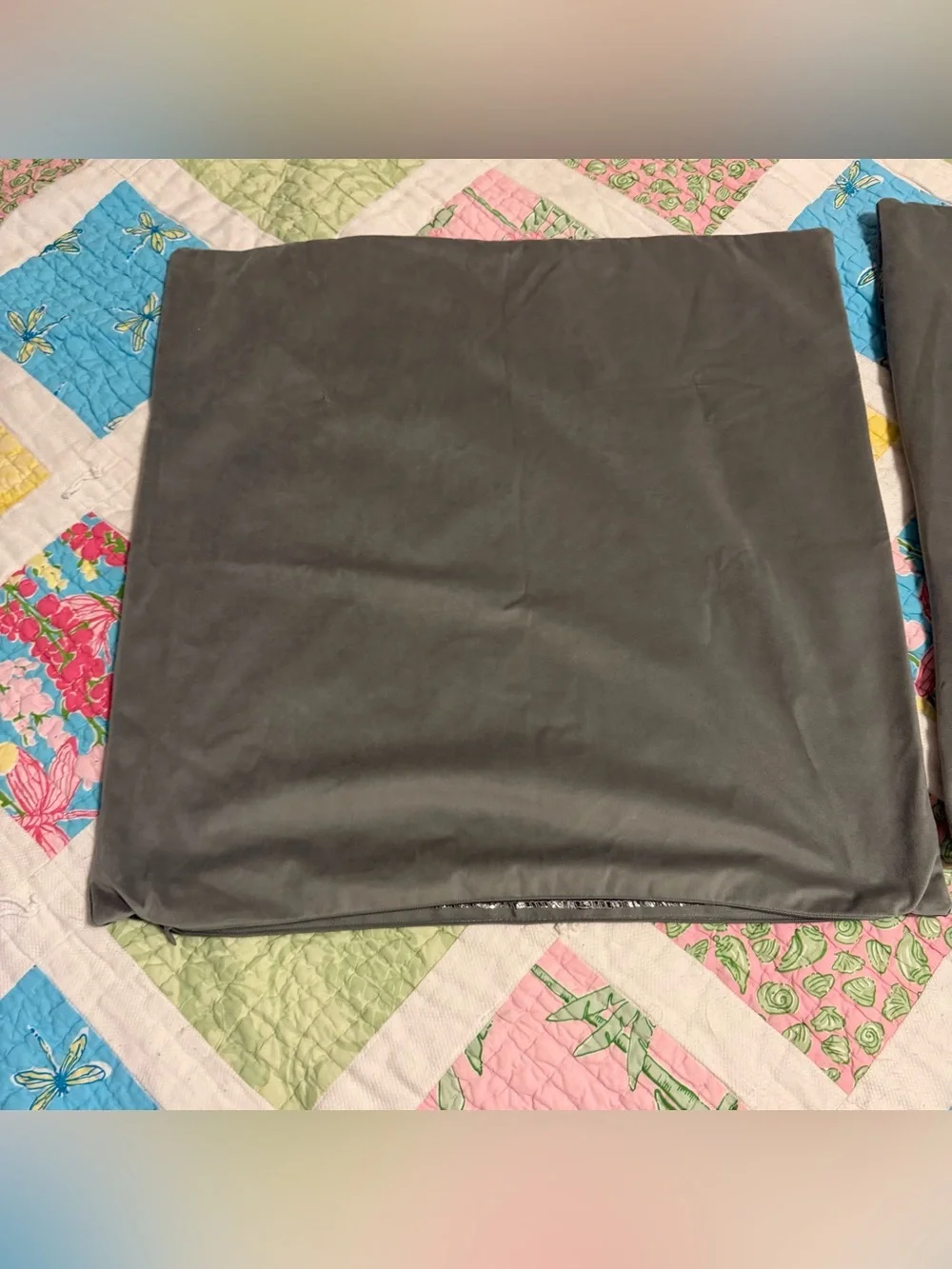 Set of 2 Caldeira Gray Shimmer Marble Velvet Euro Bed Pillow Shams Zip Up 24x24